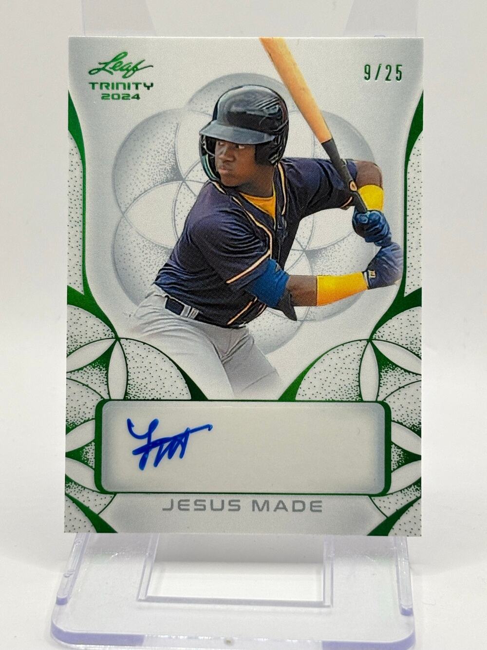 2024 Leaf Trinity Baseball Jesus Made Green Auto 9/25 SP Brewers Top Prospect